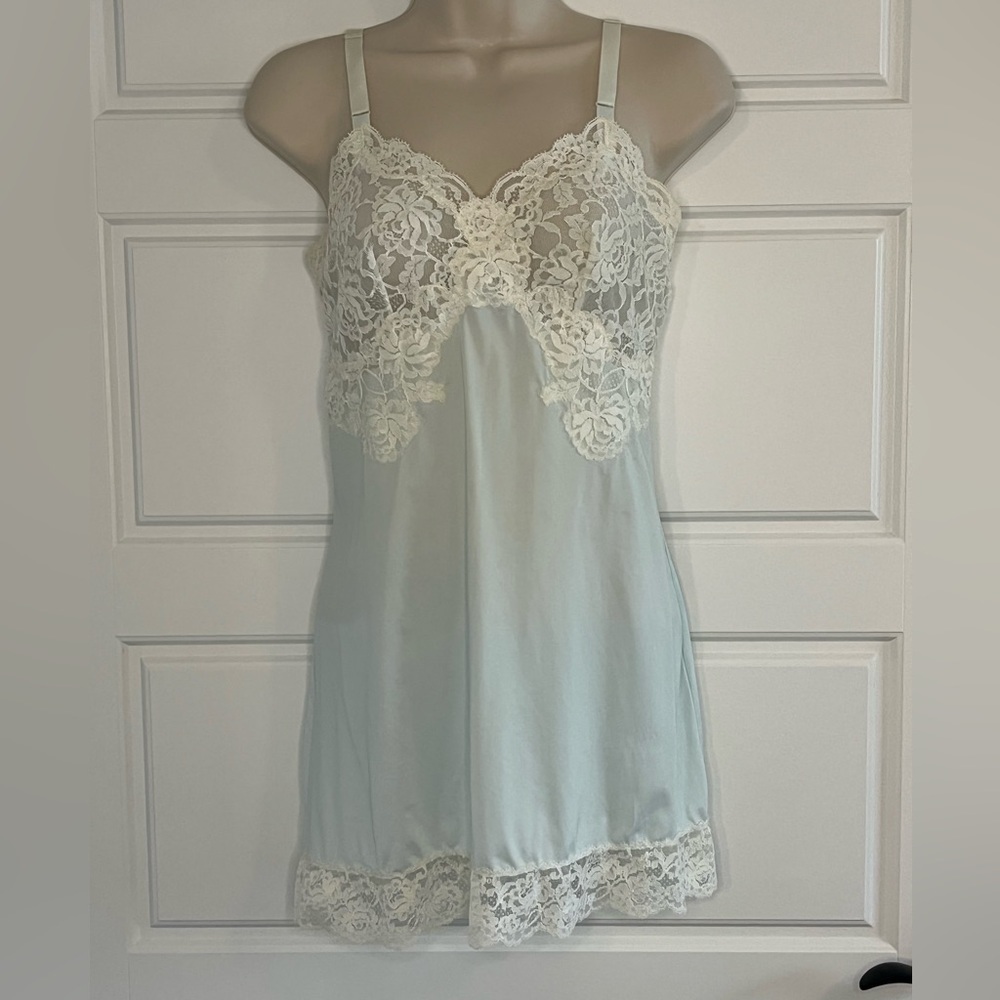 Vintage Heiress 50’s 60’s Light Blue Slip Dress Lace Trim Lingerie Romantic S/M